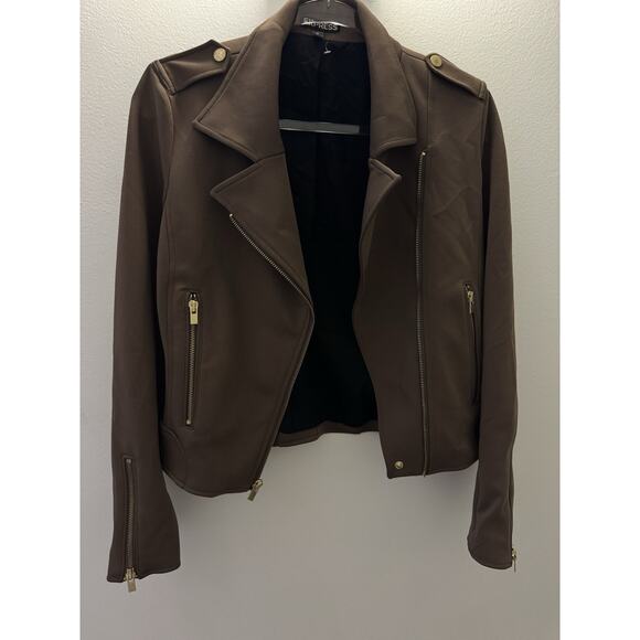 Express Women's Brown Faux Leather Motorcycle Moto Biker Jacket Smalld - Picture 1 of 6